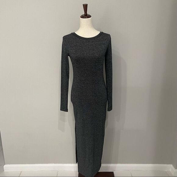Zara Trafaluc Gray Casual Dress Long Sleeve Bodycon Scoop Neck Size Medium - Picture 4 of 8